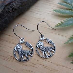 Silver Wolf Dangle Earrings